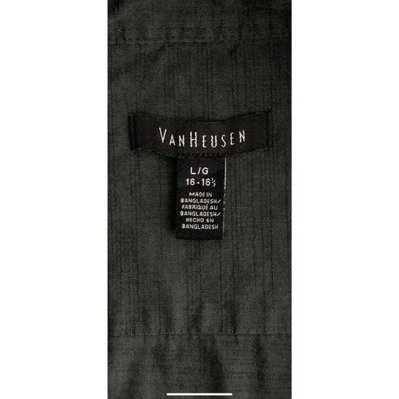 Van Heusen Mens Short Sleeve Button-Up Shirt L/G 16-16.5 Gray Striped - Picture 6 of 9